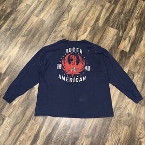 Ruger Firearms‎ Men's Long-sleeve Navy Blue Graphic Print Shirt Logo Size 3XL